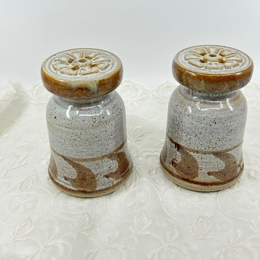 Vintage USA Pottery Stove Top Shakers Earth Tone Handmade Pottery